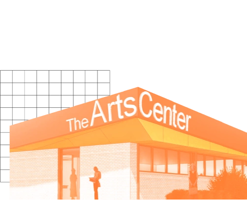 Orange rendering of the exterior of the new ArtsCenter home