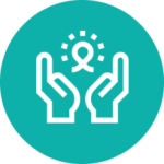 Teal icon with two hands holding a ribbon