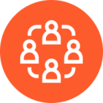 Orange icon with four people, connected by lines