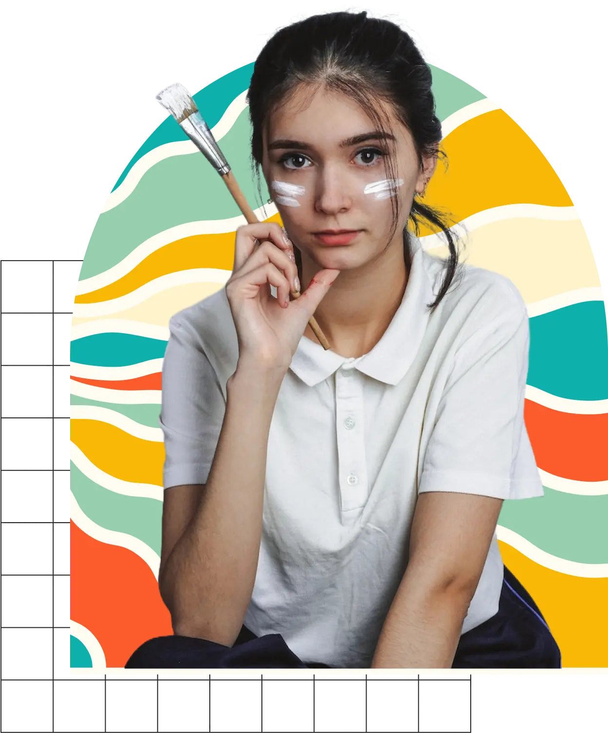 Young painter with rainbow background 