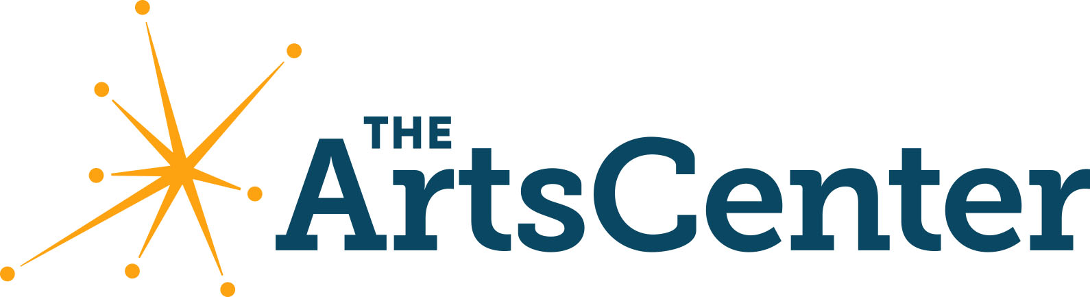 The ArtsCenter logo with blue text and an abstract orange starburst graphic on the left.