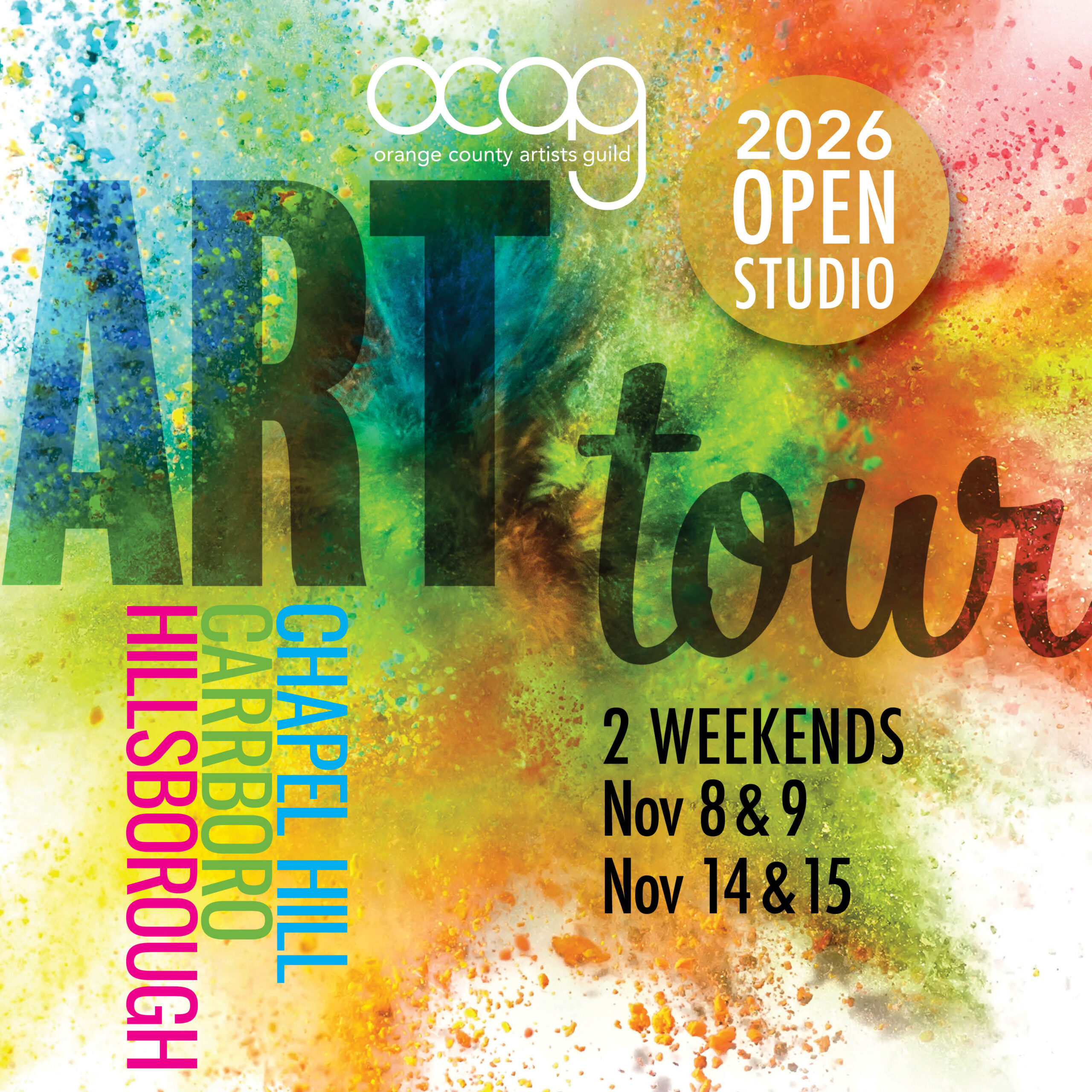 Orange County Artists Guild 2026 Open Studio Art Tour, November 8–9 and 14–15, in Chapel Hill, Carrboro, and Hillsborough.